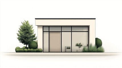 Modern Minimalist Architecture with Large Windows and Landscaping Features