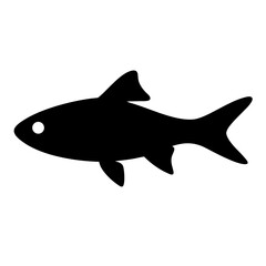 tiger barb fish black silhouette of a moorish idol fish aquatic animal ocean life- simple black silhouette of a tiger barb fish tropical sea life animal icon,