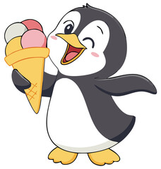 Cute Cartoon Penguin Collection – Vector Set with Ice Cream, Heart Balloon, Speech Bubble, Sign, and Arctic Scene.