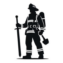 Heroic Firefighter Silhouette Icon - Bold Clipart for Emergency Services!