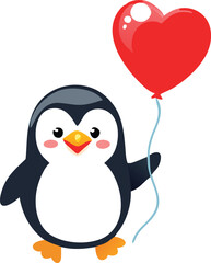 Cute Cartoon Penguin Collection – Vector Set with Ice Cream, Heart Balloon, Speech Bubble, Sign, and Arctic Scene.