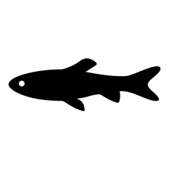 zebra danio fish black silhouette of a moorish idol fish aquatic animal ocean life- simple black silhouette of a zebra danio fish tropical sea life animal icon,
