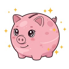 Fototapeta premium Piggy Bank Cartoon with Big Eyes and Stars