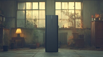 Fototapeta premium Modern Appliance in a Vintage Setting with Warm Lighting and Plants