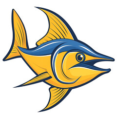 Obraz premium Vibrant and Colorful Illustration of a Yellow and Blue Marlin Swimming in the Ocean with a Transparent Background