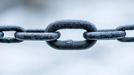 Frozen Metal Chain Link Closeup