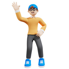3D Cartoon male character waving hello