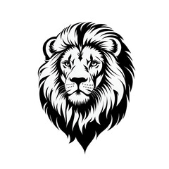 Obraz premium Detailed Illustration of a Majestic Lion Head with a Vivid Mane in Black and White on a Transparent Background