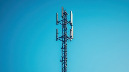Communication network tower against a vibrant azure backdrop symbolizing connectivity
