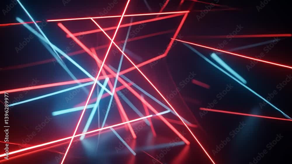Poster dynamic neon lights modern abstract display of glowing red and blue intersecting lines creating ener