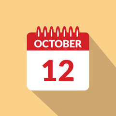 October 12 Calendar icon vector illustration.