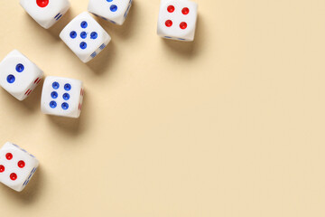 White game dices on beige background