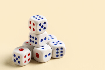 White game dices on beige background