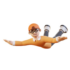 3D Cartoon A boy floating in mid-air