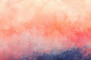 Obraz premium Watercolor painting with blended peach pink and blue hues creating a soft and dreamy landscape view