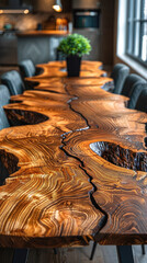 Obraz premium top view of oak table, natural wood patterns, high quality furniture, surface, background, wooden texture