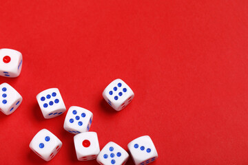 White game dices on red background