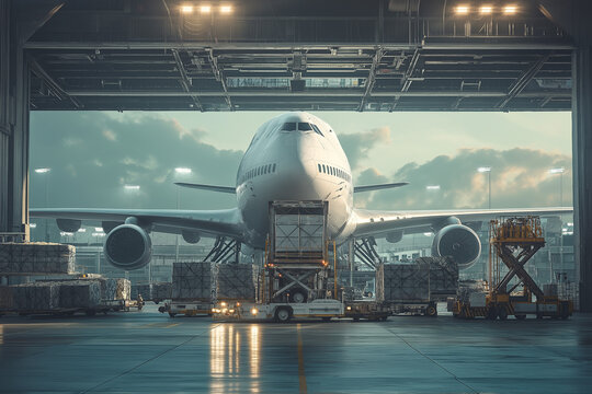 Airplane Cargo Loading Airport Hangar, Freight, Logistics, Air Freight