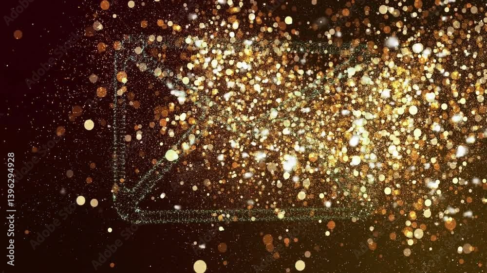 Poster gold particles forming envelope shape on dark background with animation effect