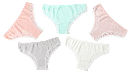 Many different panties isolated on white, set