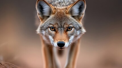 Fototapeta premium Coyotes face, sharp focus, alert posture