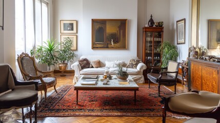 Fototapeta premium An Elegant and Luxurious Living Room with Antique Furnishings