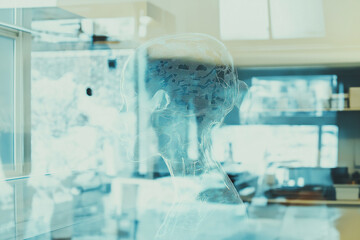 Digital Human Head Hologram Futuristic Technology Office Space