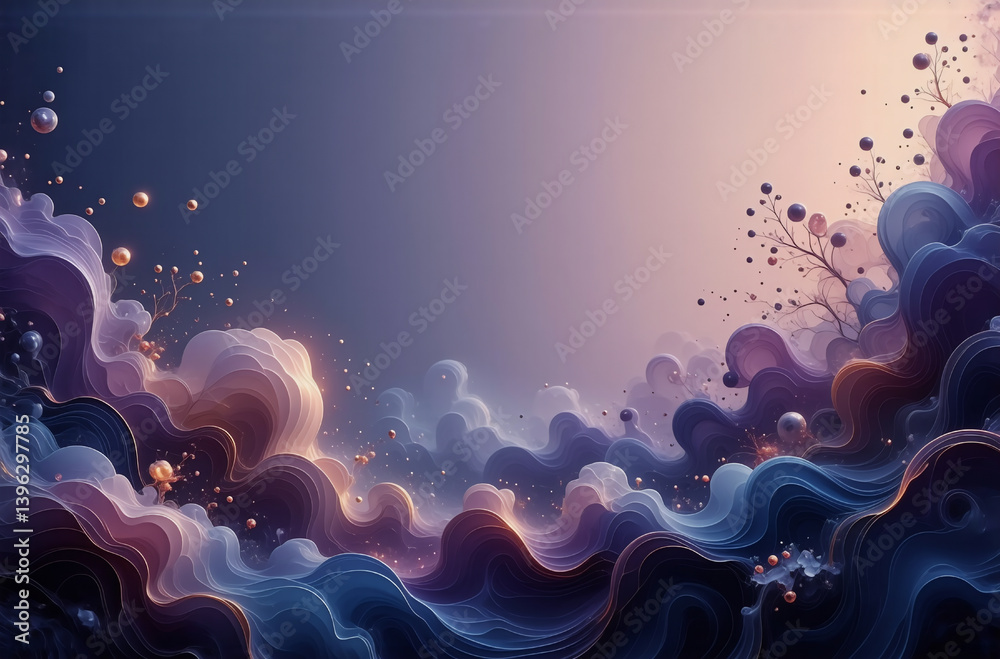 Canvas Prints dreamy abstract waves in soft blues, purples, and beige. sparkling elements create a magical, ethere