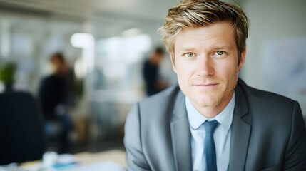 Business professional in modern office, confident and focused, embodying success and professionalism