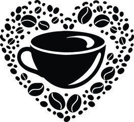 Heart Shaped Coffee Designs – Romantic Coffee Cup Illustrations with Beans, Steam, and Decorative Elements for Café Branding and Valentine’s Day.