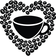 Heart Shaped Coffee Designs – Romantic Coffee Cup Illustrations with Beans, Steam, and Decorative Elements for Café Branding and Valentine’s Day.