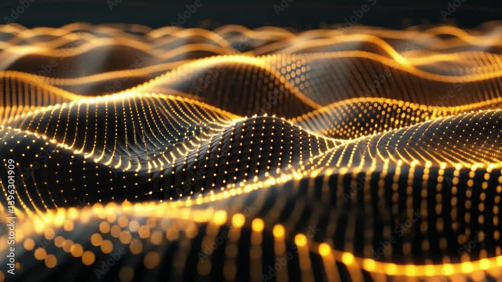 Poster mesmerizing abstract digital waves golden light patterns creating depth and movement in innovative t