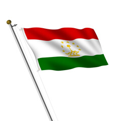Tajikistan flag and pole 3d illustration