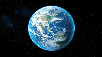 Fototapeta premium Earths Blue Globe in Starry Space Background Depicts Cosmological Beauty and Planetary Science Vision