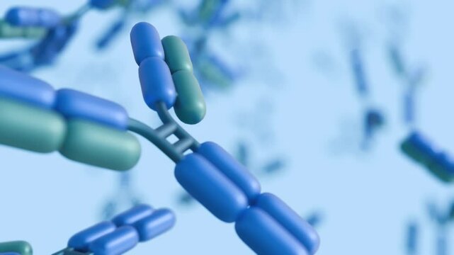3d animation of scattered antibody molecules in motion
