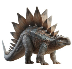 Naklejka premium A detailed model of a Stegosaurus stands against a white background. 