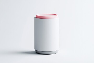 Modern, minimalist cylinder container with a pink lid