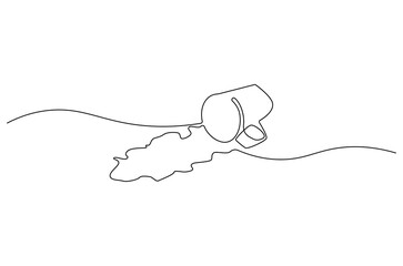 Continuous one line drawing of Coffee or tea splashes out of the cup. Single line drawing illustration of spilled coffee or tea. Coffe or tea concept vector art. Doodle line illustration.
