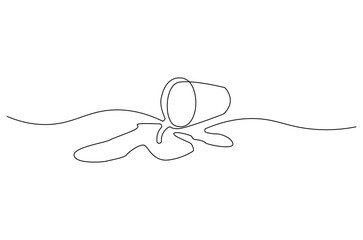 Continuous one line drawing of Coffee or tea splashes out of the cup. Single line drawing illustration of spilled coffee or tea. Coffe or tea concept vector art. Doodle line illustration.
