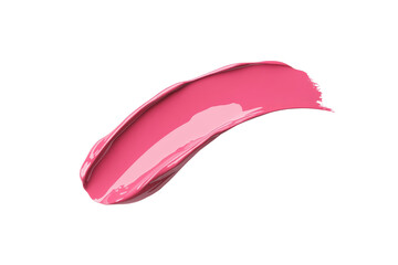 Pink lip gloss is shown in a close up, isolated