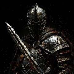 Dark Knight Warrior Poses with Steel Blade of excellence in splendor beyond compare with grace
