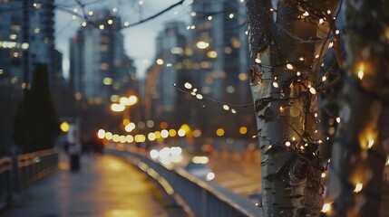 City Lights Bokeh Creating Glittering Urban Skyline ideal for metropolitan travel guides cityscape photography and modern lifestyle branding