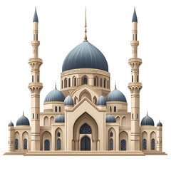 Ornate Islamic Mosque with Blue Domes and Tall Minarets Showcasing Intricate Architectural Design and Cultural Significance
