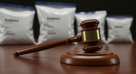 Gavel and Evidence Bags Law Justice and Drug Seizure Concept