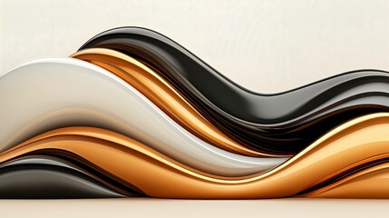 Obraz premium Abstract Gold Black White Flowing Waves 3D Render