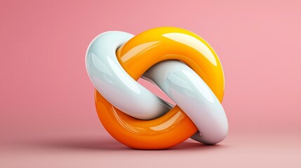 Abstract Interconnected Glossy Shapes in White and Orange