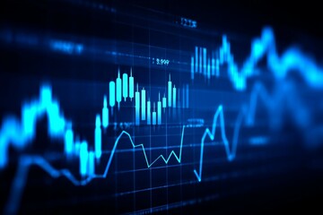 Blue financial stock market chart displaying rising trading trends and analytics