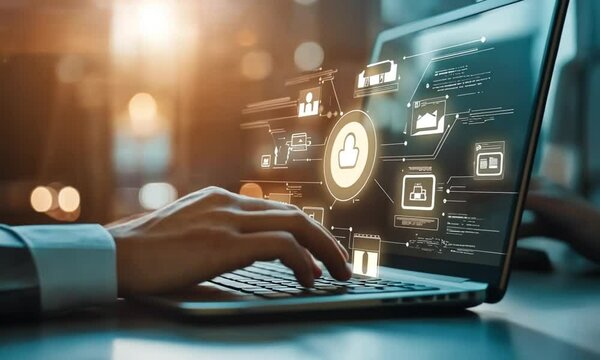 Businessman Accessing Online Insurance Options via Computer for Comprehensive Coverage