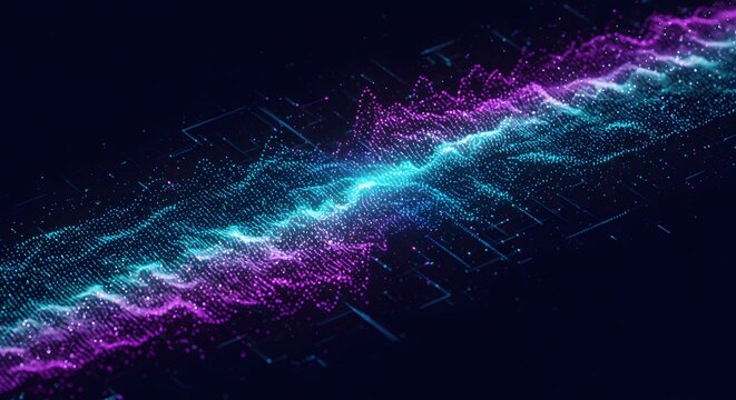 Abstract AI data flow with binary code and digital waves digital photo