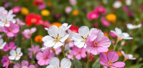 Delicate white and pink Bacopa monnieri blossoms in a vibrant field garden, landscape, vegetation, botany
